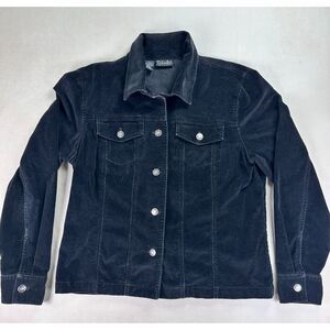 Rafaella Women's Black Stretch Denim Jean Jacket Size 12 Button Front Classic